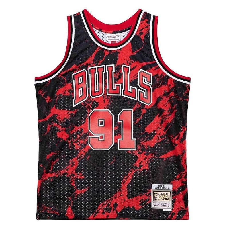 Camiseta Mitchell and Ness Chicago Bulls Dennis Rodman 91 Marble Rojo XL