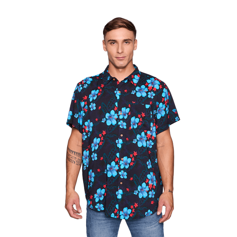 Camisa Reef Men Negra Floreada Negro S