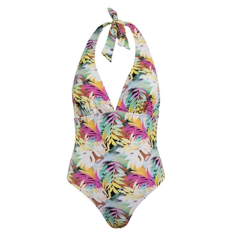 Traje de Bano Amarre en cuello Multicolor Blanco M