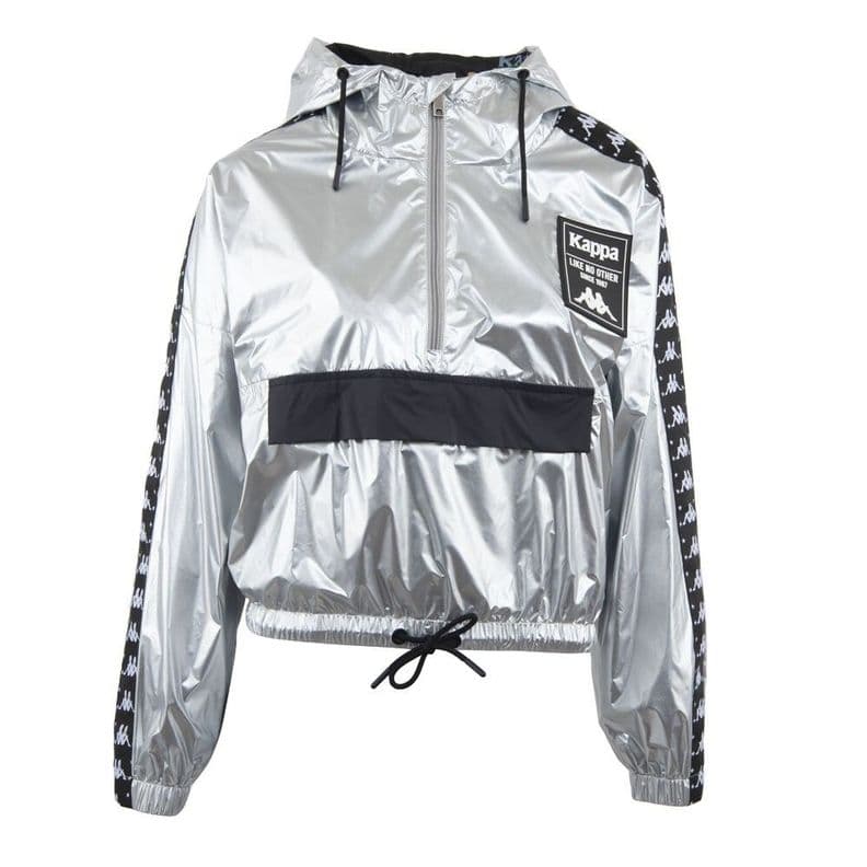 Cortaviento Women Crop Silver Black Gris L