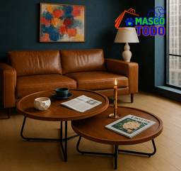 Juego Mesas Centro Redonda Living Madera Moderna 80cm y 60cm Nogal 80 CM