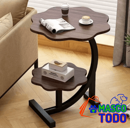 Mesa Flor Living Lateral, Mesa Auxiliar Centro 2 Niveles Cafe 40x60