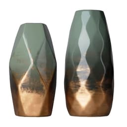 Set 2 jarrones de ceramica dorado/verde