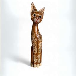 Gato madera artesanal 60 cm cafe claro