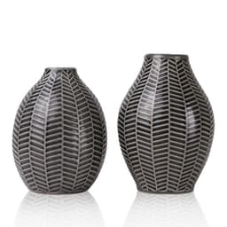 Set 2 jarrones diseno hojas gris Negro