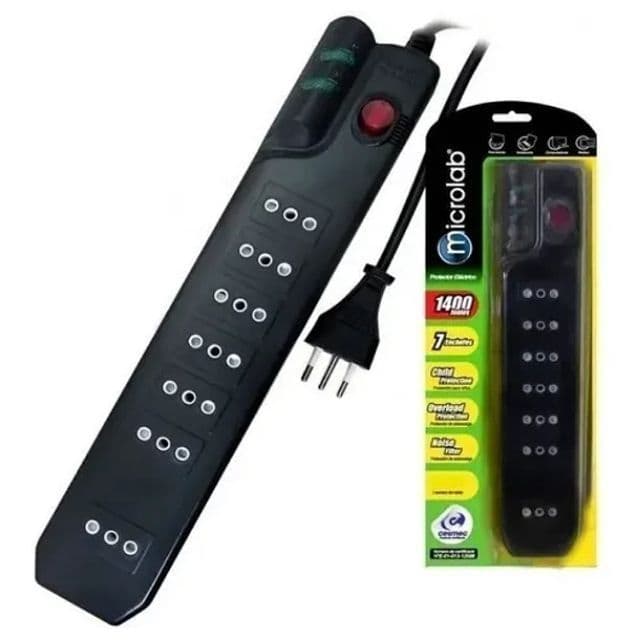 Alargador Protector De Voltaje 3 Metros Mlab 9305 Color Negro Certificado 1400w 7 Salidas