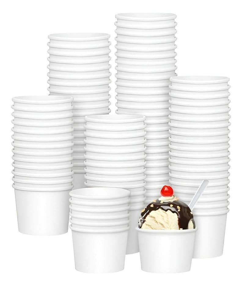 100 Vasos Polipapel Helado Vasos Pote Helado Desechables 4oz Blanco / Pote Helados 4oz