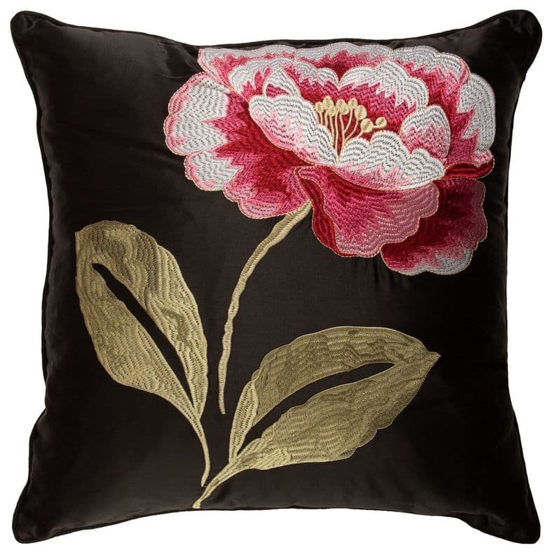 Cojin Mas Funda Decorativa Provence Negro En Flor 45x45 Cm