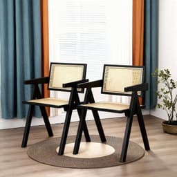 Pack 2 Sillas O Sitial Chandigarh Ratan Madera Para Comedor Negras