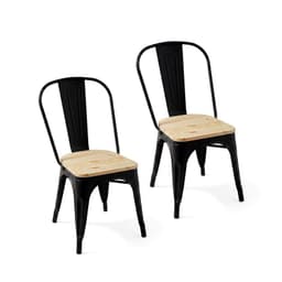 Pack 2 Sillas Comedor Terraza Exterior Tolix Metal Madera Natural Apilables Industrial Negras Negro