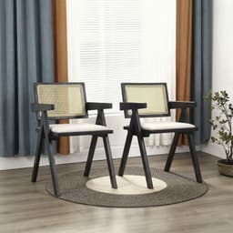 Pack 2 Silla Comedor Chandigarh Madera Negra Cojin Lino Venhoouse Negro