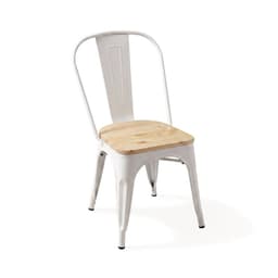 Silla Comedor Terraza Exterior Tolix Metal Madera Natural Apilable Industrial Blanca Blanco 1