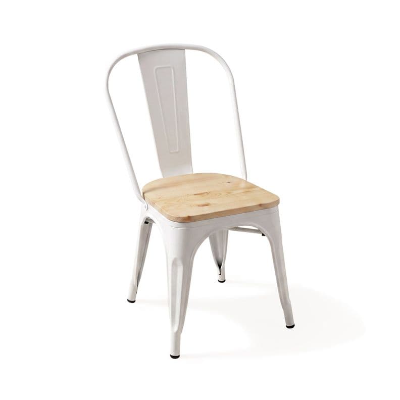 Silla Comedor Terraza Exterior Tolix Metal Madera Natural Apilable Industrial Blanca Blanco 1