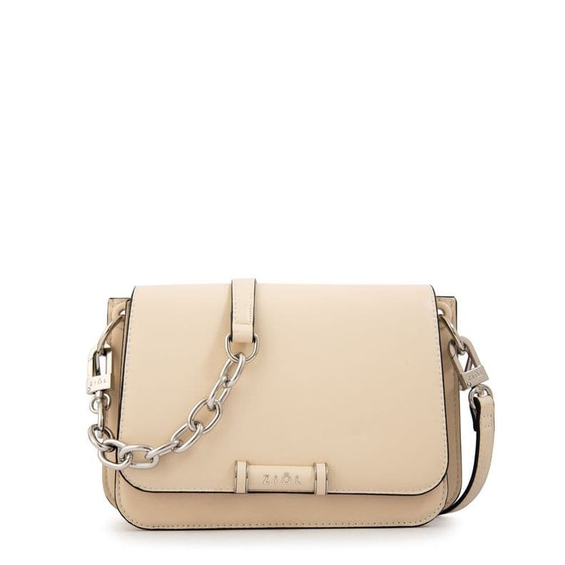 Cartera bandolera con tapa karina mediana blanco crudo