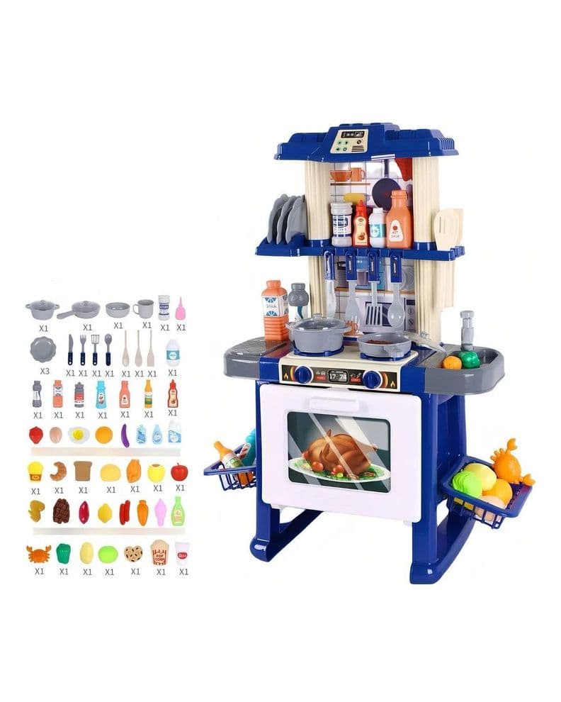 Cocina De Juguete Mini Chef Azul 69 Piezas Con Luz Y Sonido