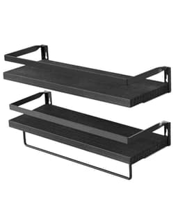 Juego De 2 Repisas Estantes Flotantes De Pared Con Toallero Negro
