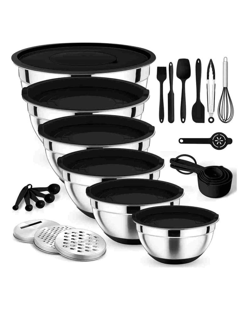 Juego De Bowls Con Tapa Acero Inoxidable Antideslizante Plateado