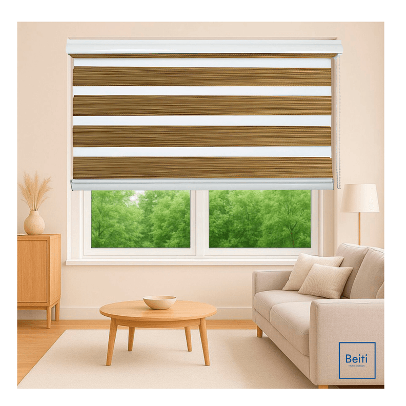 Cortina Roller Jaspeada Duo Zebra Dia Noche 100x200cm Cafe Claro 0