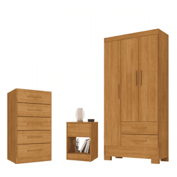 Combo Closet 3 puertas 2 cajones Comoda 5 cajones Velador 1 cajon Cafe Canela