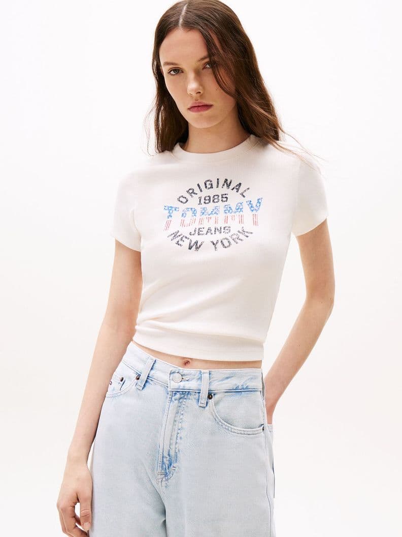 Polera Acanalada Slim Fit Blanco XS