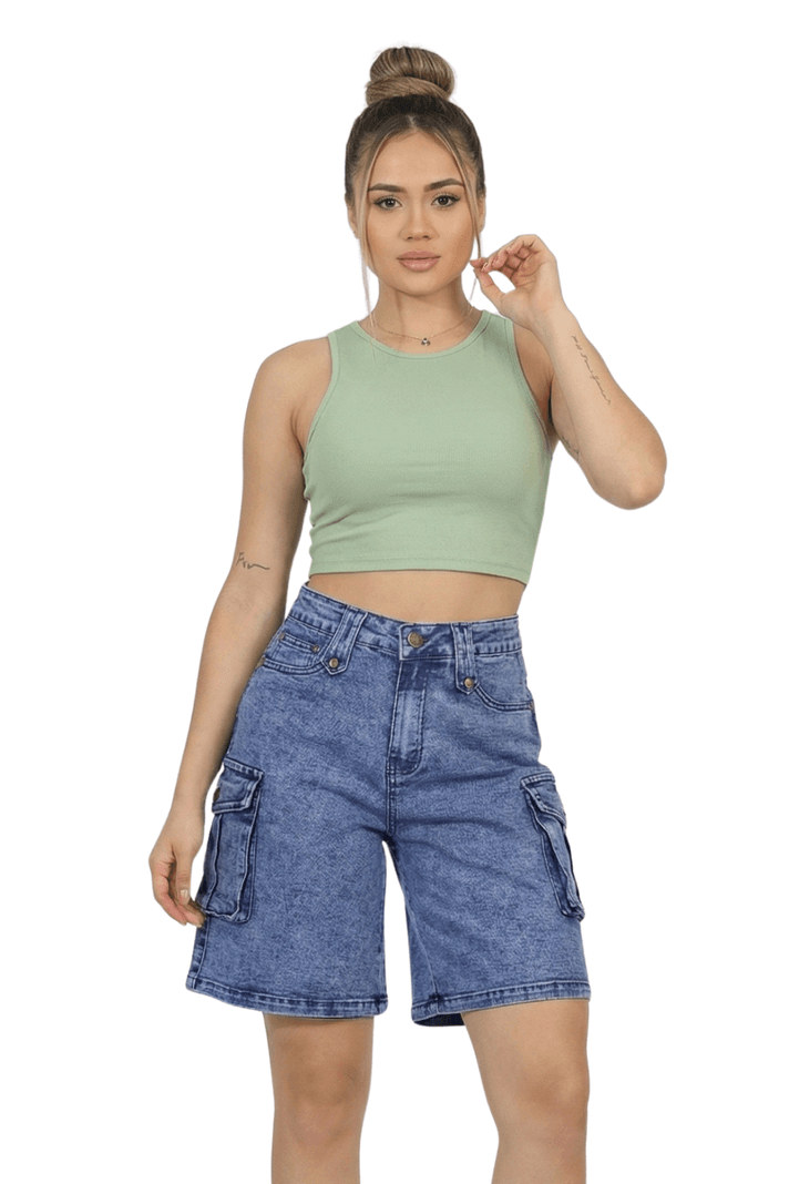 Short Bermuda Cargo Wide Leg Mujer Sophia Azul 36
