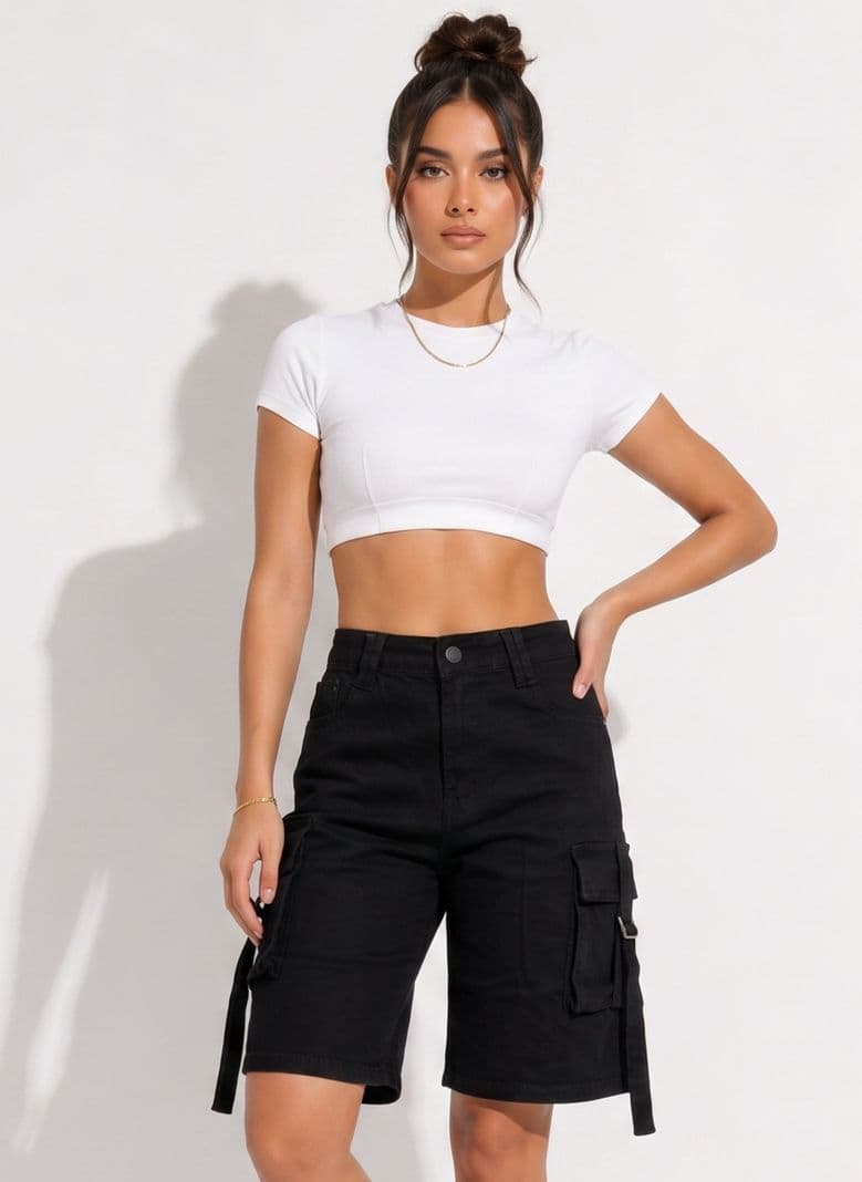 Short Bermuda Cargo Wide Leg Mujer Sophia Negro 42