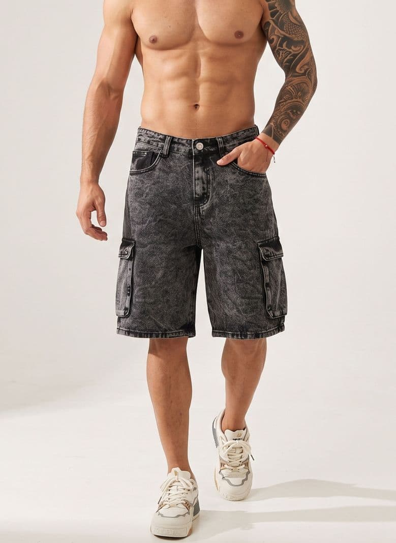 Short Bermuda Denim Cargo Relaxed Fit Hombre Hawai Gris 42