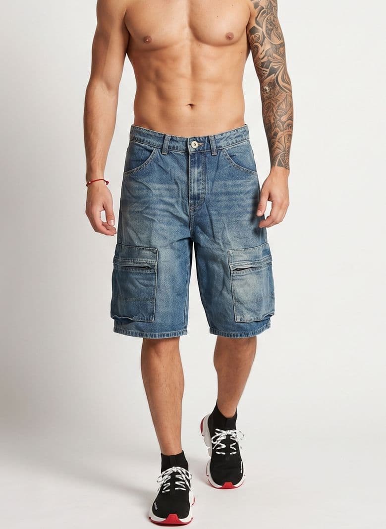 Short Bermuda Denim Cargo Relaxed Fit Hombre Hawai Azul 42