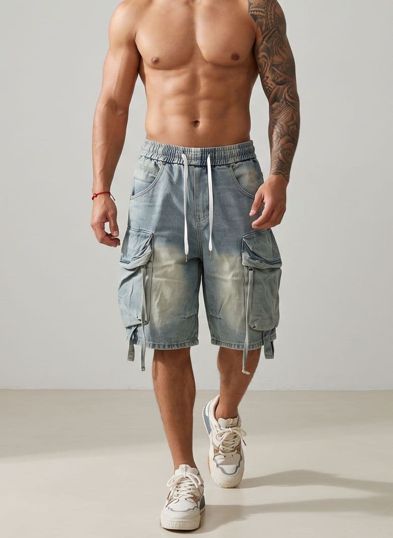 Short Bermuda Denim Cargo Relaxed Fit Hombre Hawai Celeste M