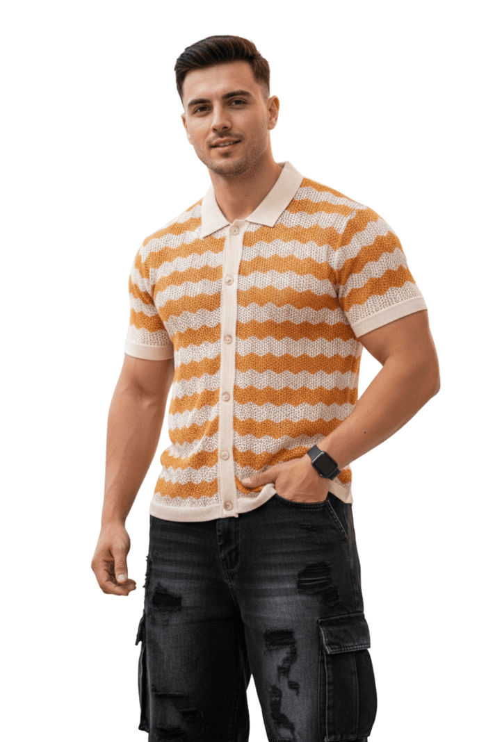 Camisa Tejida Hombre Wave Naranjo XXXL