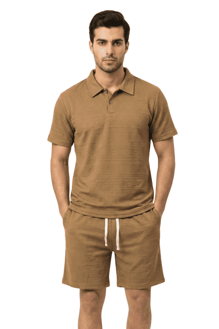 Conjunto Polo Y Short Hombre Estilo Urbano Verano Monaco Camel S