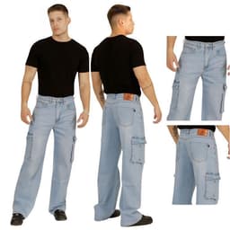 Pantalon Jeans Oversize Cargo Hombre azul claro 40