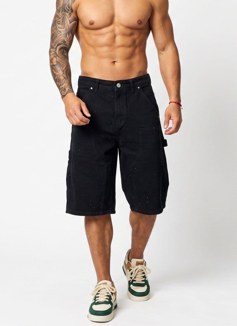 Short Bermuda Denim Brillos Relaxed Fit Hombre Diamond Negro 48