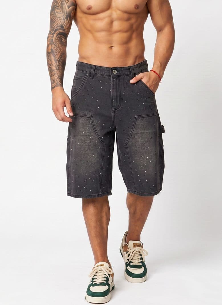 Short Bermuda Denim Brillos Relaxed Fit Hombre Diamond Gris 42