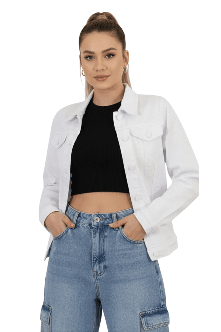Chaqueta Mezclilla Clasic Woman Mujer Blanca Blanco M