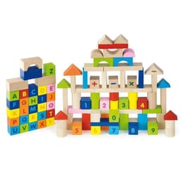 Bloques Madera Alfabeto y Numeros 100pz Beige