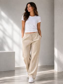 Pantalon de Buzo Recto Corte Clasico Algodon 240g Ajustable Beige XXS