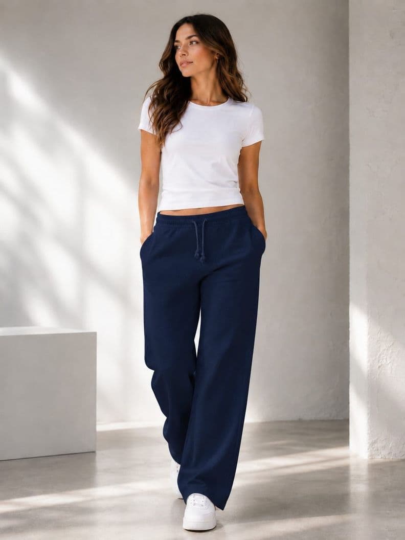 Pantalon de Buzo Recto Corte Clasico Algodon 240g Ajustable Azul Marino XXS