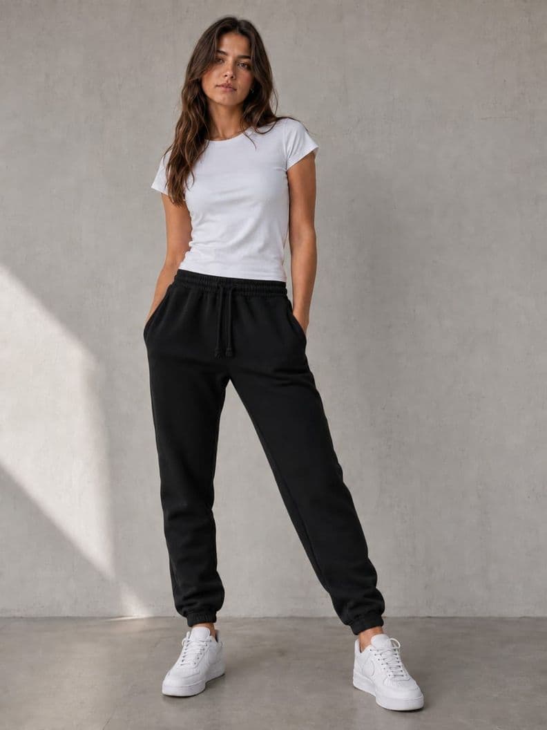 Pantalon Buzo Jogger Hombre Mujer 285g Ajustable Casual Deportivo Algodon Negro XS