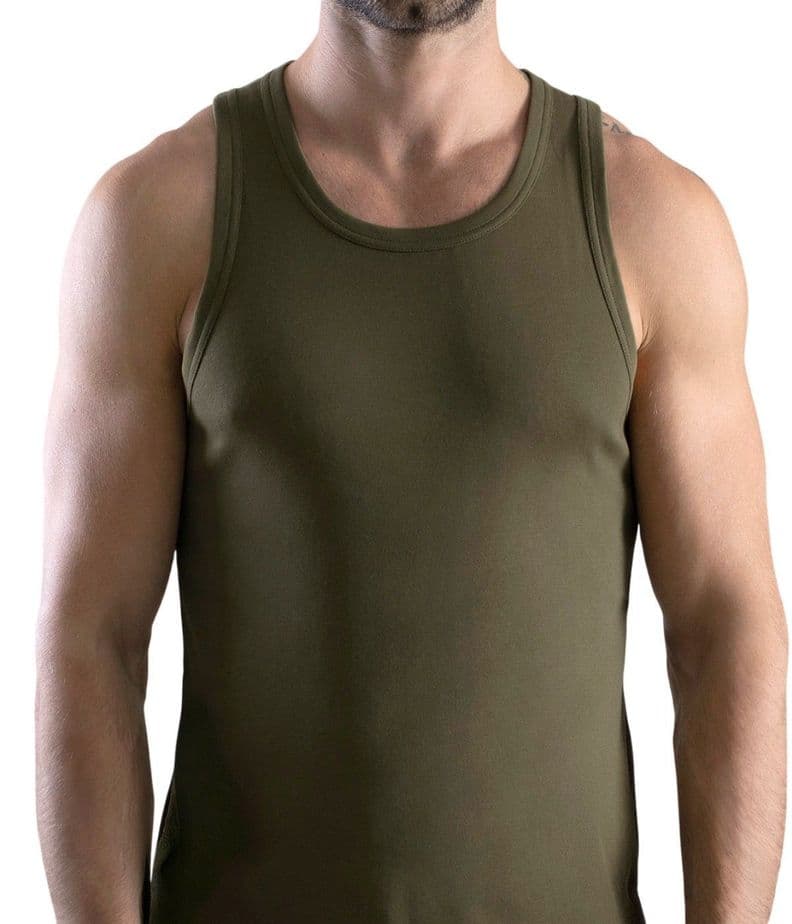 Camiseta Musculosa Hombre Algodon Verde Militar M