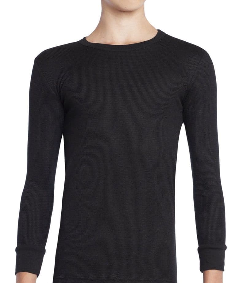 Camiseta Termica Manga Larga Cuello Polo Algodon Tejido Panal Juvenil Negro 10