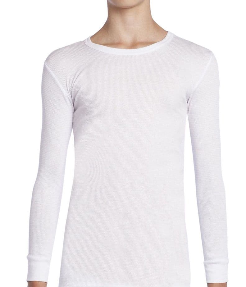 Camiseta Termica Manga Larga Cuello Polo Algodon Tejido Panal Juvenil Blanco 12