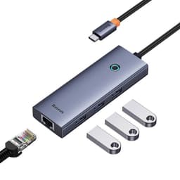 Adaptador HUB 4 en 1 USB-C a 3 puertos USB 3.0 + Ethernet RJ45 - Baseus UltraJoy Series - Gris espa