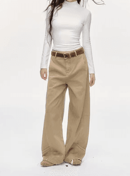 Pantalones Vaqueros Caqui de Cintura Alta Beige M