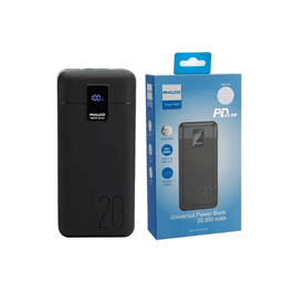 Powerbank 20.000 mAh carga rapido PD 22.5W Pantalla digital - Philco Negro