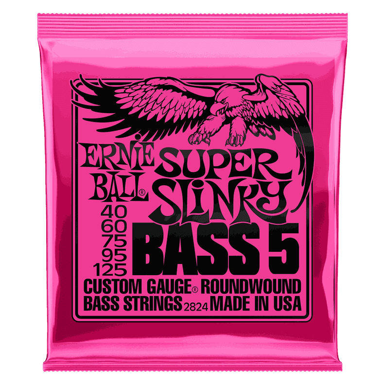 Cuerdas Bajo Electrico de 5 Super Slinky 40-125 Ernie Ball 2824 Plateado Metalico