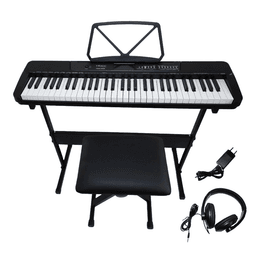 Teclado Musical Piano 61 Notas +Stand+Silla+Aud BLK Ton 650 Negro