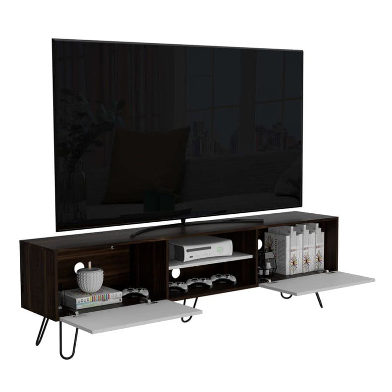 Rack Tv Con Capacidad Hasta 70" 52,5 X 180 X 35 Cm Cafe Oscuro Y Blanco