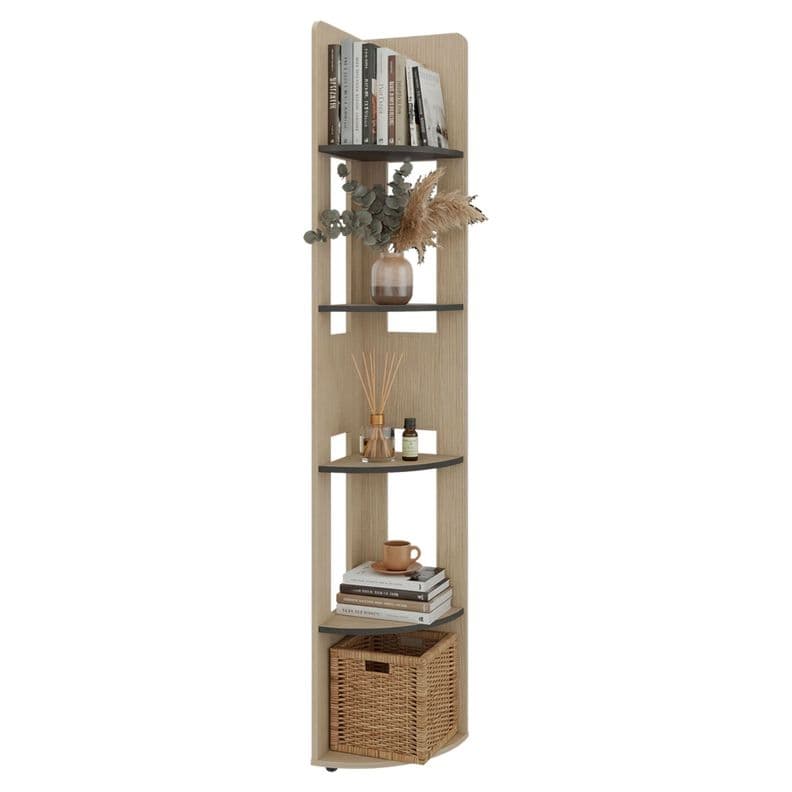 Estante Esquinero Con 4 Repisas y 5 Espacios Para Colocar Objetos Beige