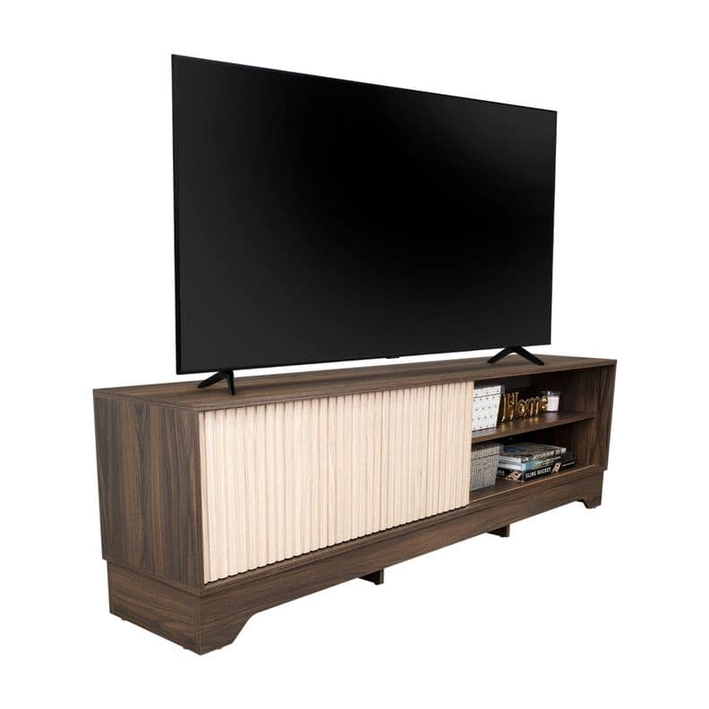 Rack Tv75" 1 Puerta 52,4X180X36,3 Cm Cafe Oscuro Y Beige